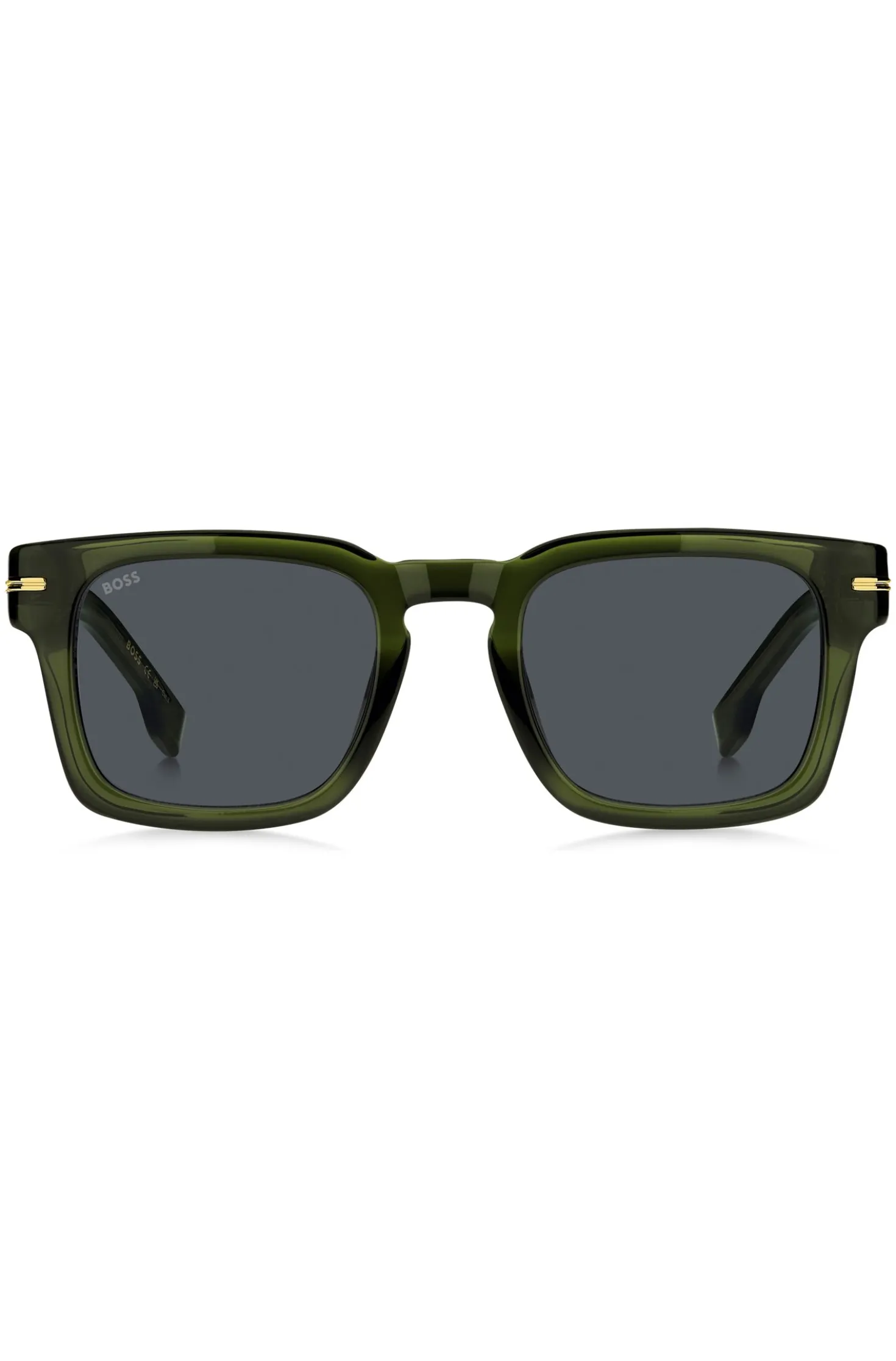 Sonnenbrille aus grünem Acetat mit goldfarbenen Metalldetails