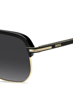 Sonnenbrille aus Metall und schwarzem Acetat mit Doppelsteg