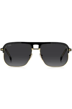Sonnenbrille aus Metall und schwarzem Acetat mit Doppelsteg