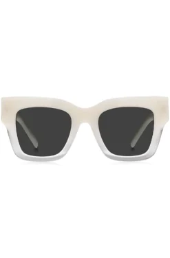Sonnenbrille aus opalfarbenem Acetat mit charakteristischen Metalldetails
