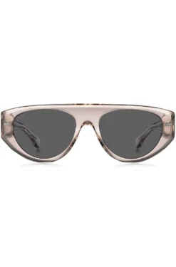 Sonnenbrille aus rosa durchscheinendem Bio-Acetat mit gemusterten Nieten