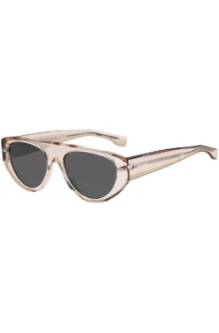 Sonnenbrille aus rosa durchscheinendem Bio-Acetat mit gemusterten Nieten