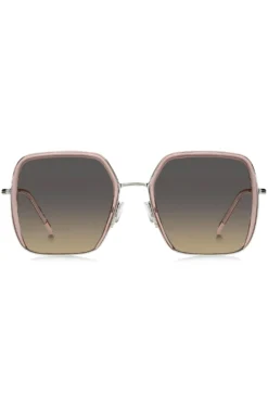 Sonnenbrille aus rosafarbenem Acetat mit silberfarbenem Edelstahl