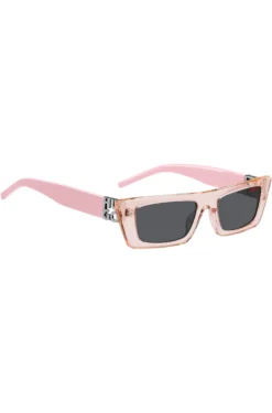 Sonnenbrille aus rosafarbenem Acetat mit 3D-Monogramm