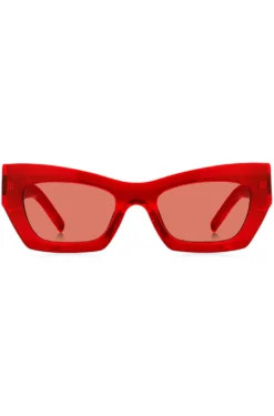 Sonnenbrille aus rotem Acetat mit charakteristischen Metalldetails