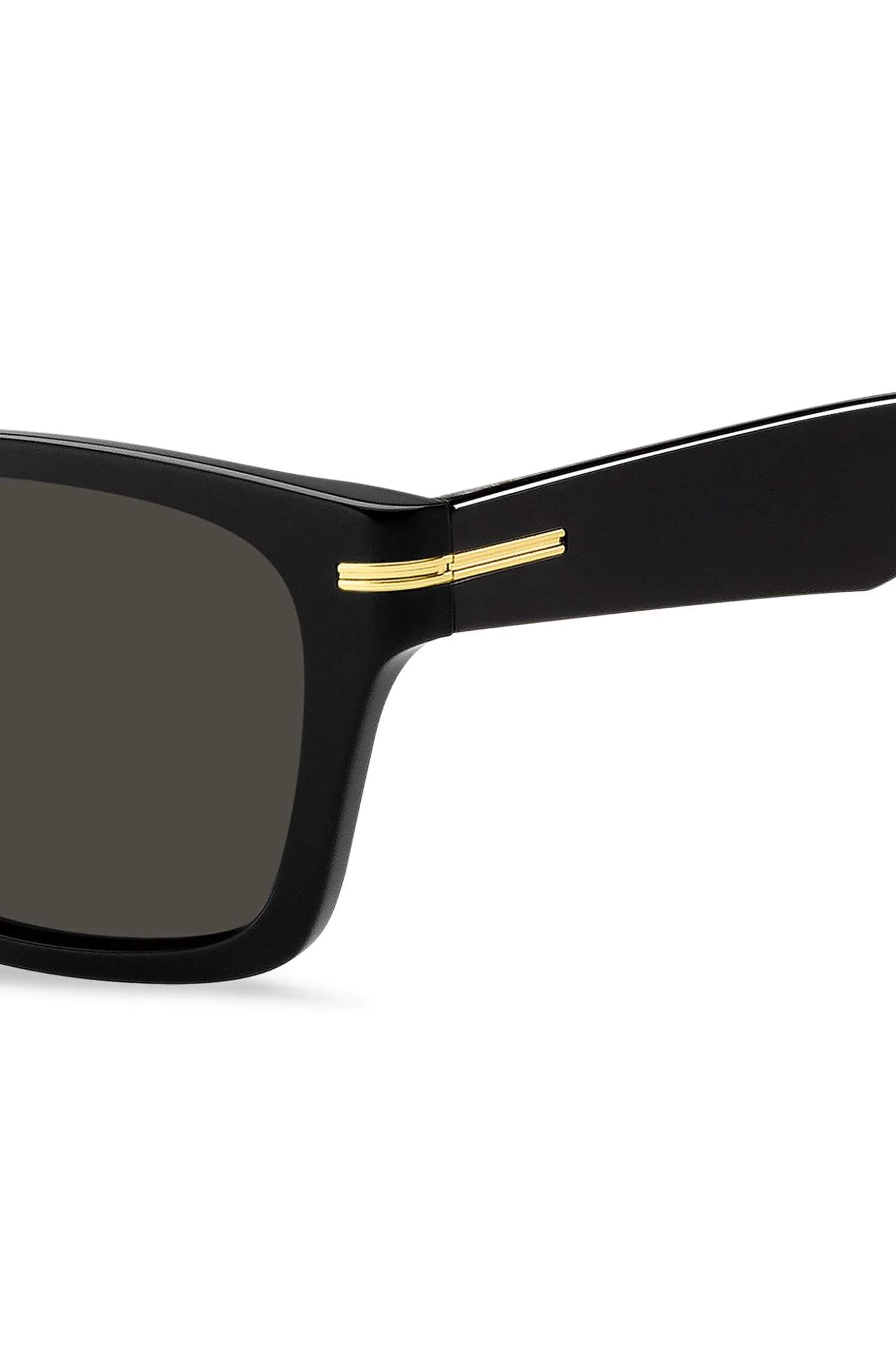 Sonnenbrille aus schwarzem Acetat mit goldfarbenen Scharnieren