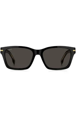 Sonnenbrille aus schwarzem Acetat mit goldfarbenen Scharnieren