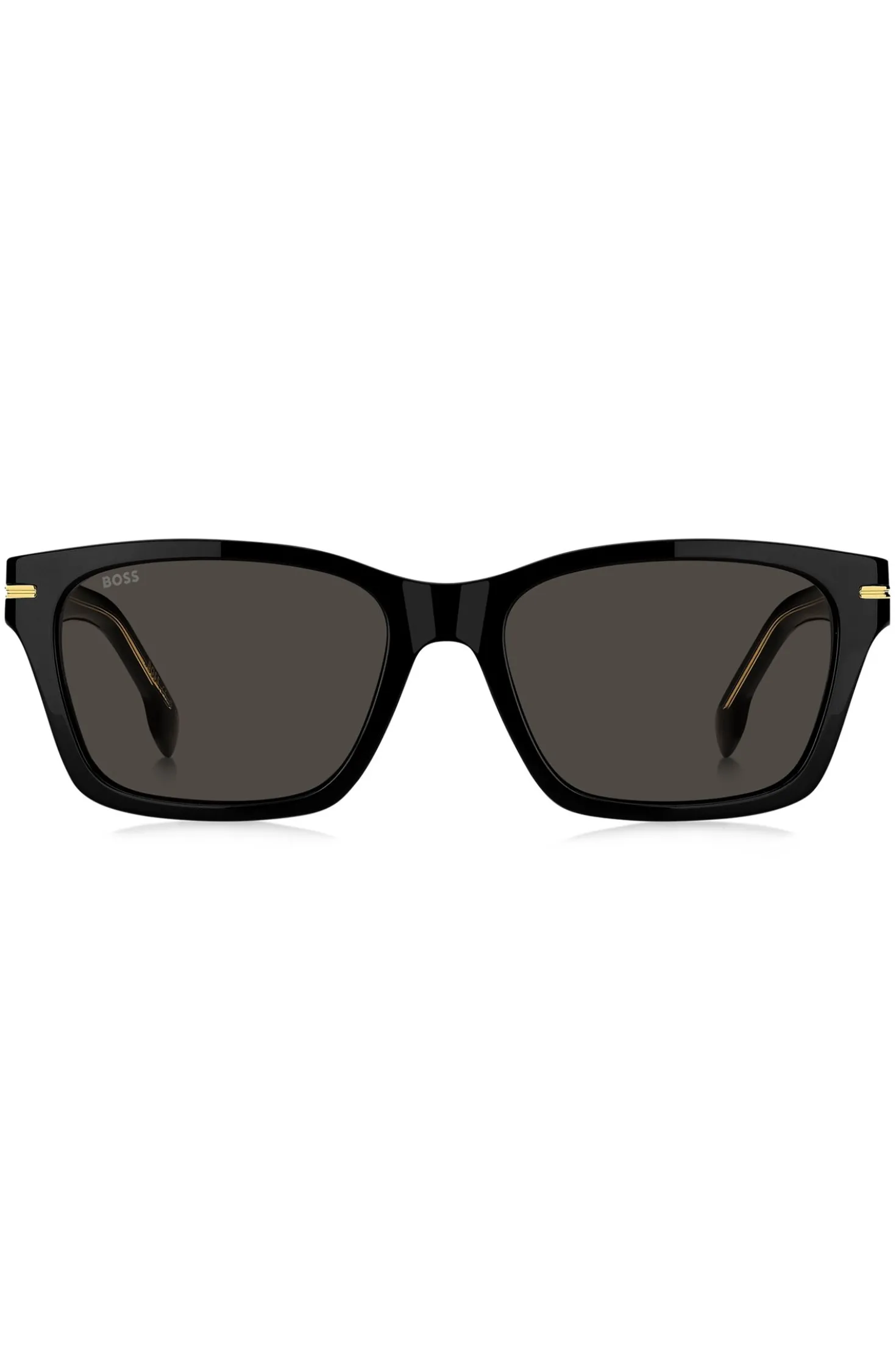 Sonnenbrille aus schwarzem Acetat mit goldfarbenen Scharnieren