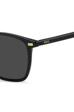 Sonnenbrille aus schwarzem Acetat mit Logo am Bügel