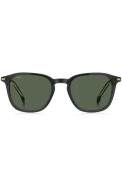 Sonnenbrille aus schwarzem Acetat mit goldfarbenen Details