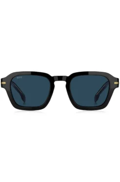 Sonnenbrille aus schwarzem Acetat mit goldfarbenen Details