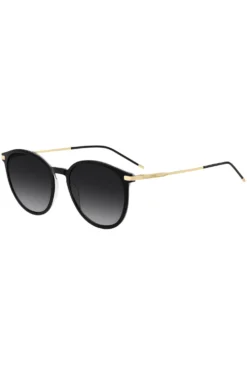 Sonnenbrille aus schwarzem Acetat mit goldfarbenen Bügeln