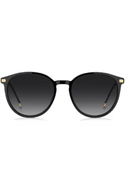 Sonnenbrille aus schwarzem Acetat mit goldfarbenen Bügeln