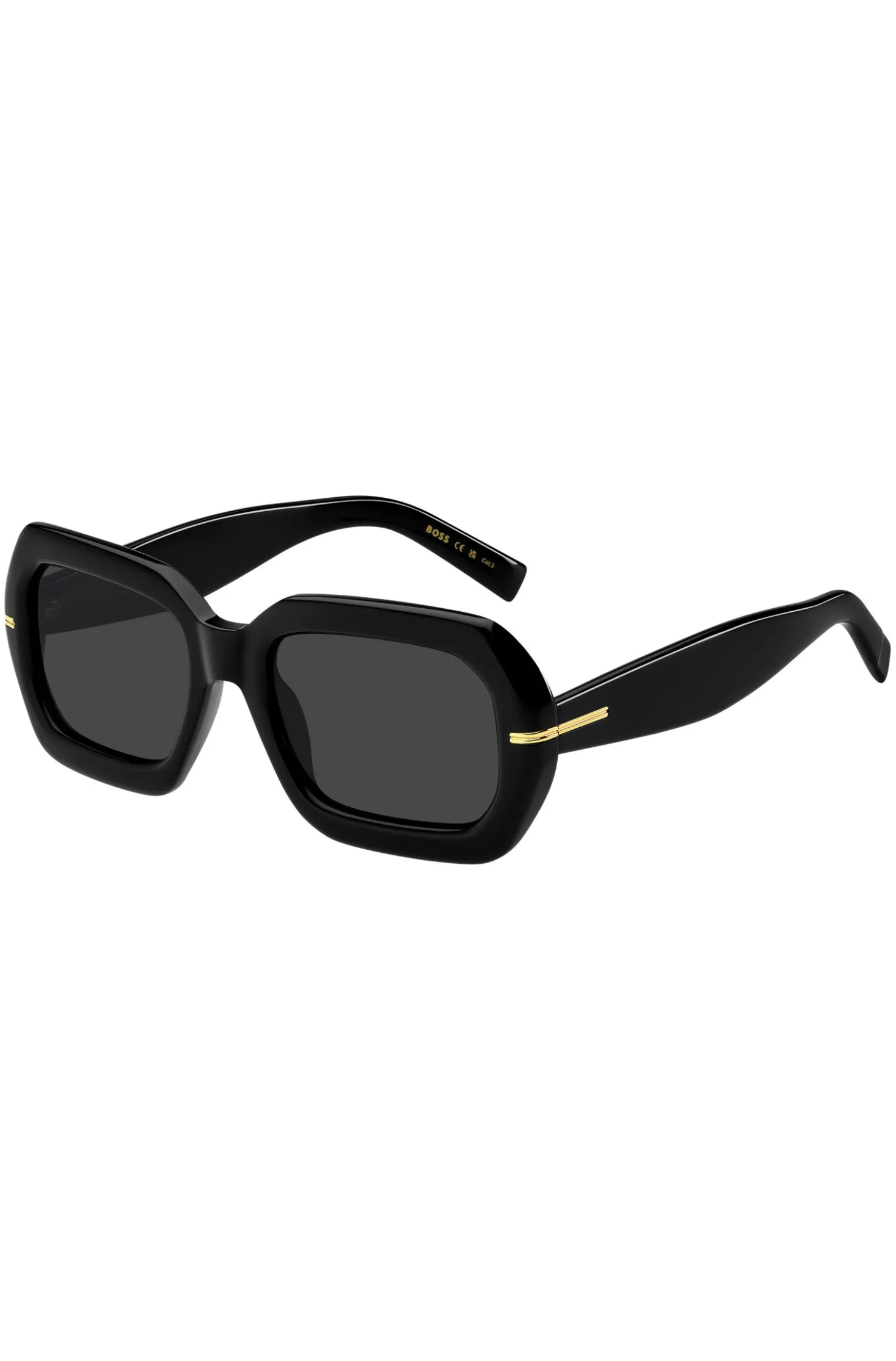 Sonnenbrille aus schwarzem Acetat mit goldfarbenen Scharnieren