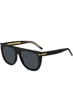 Sonnenbrille aus schwarzem Acetat mit goldfarbenen Metalldetails