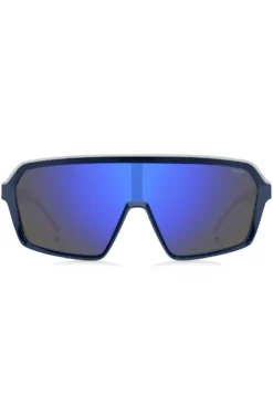 Sonnenbrille im Masken-Stil mit blau getönten Gläsern