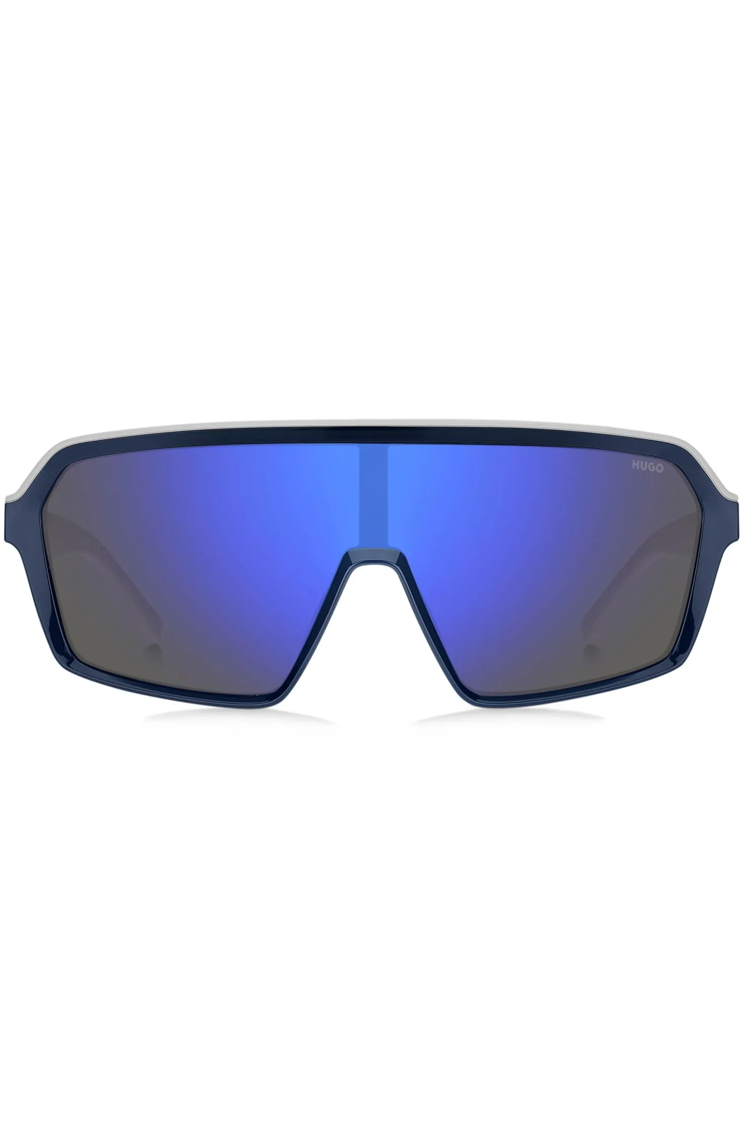 Sonnenbrille im Masken-Stil mit blau getönten Gläsern