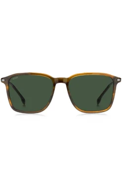 Sonnenbrille in brauner Horn-Optik mit silbernen Bügeln