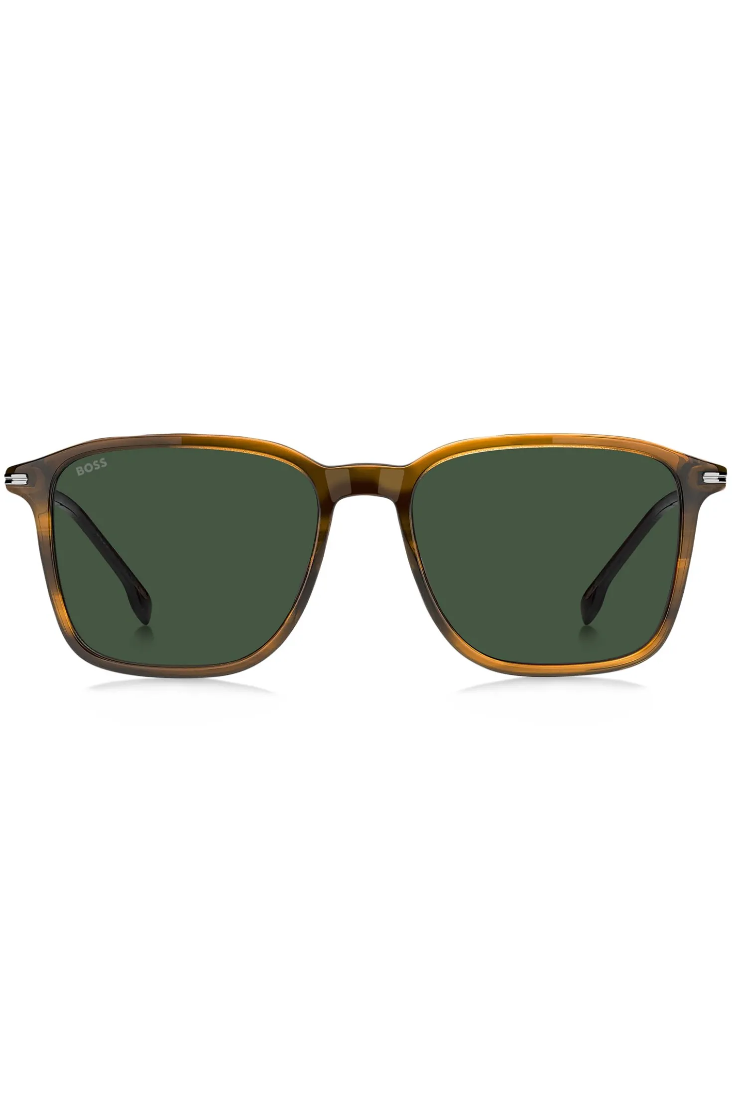 Sonnenbrille in brauner Horn-Optik mit silbernen Bügeln