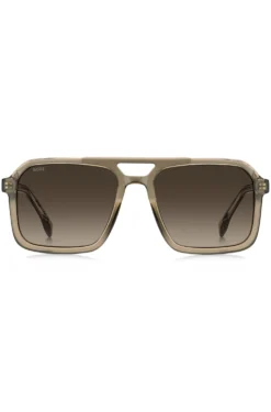 Sonnenbrille in transparentem Braun mit Logo-Details