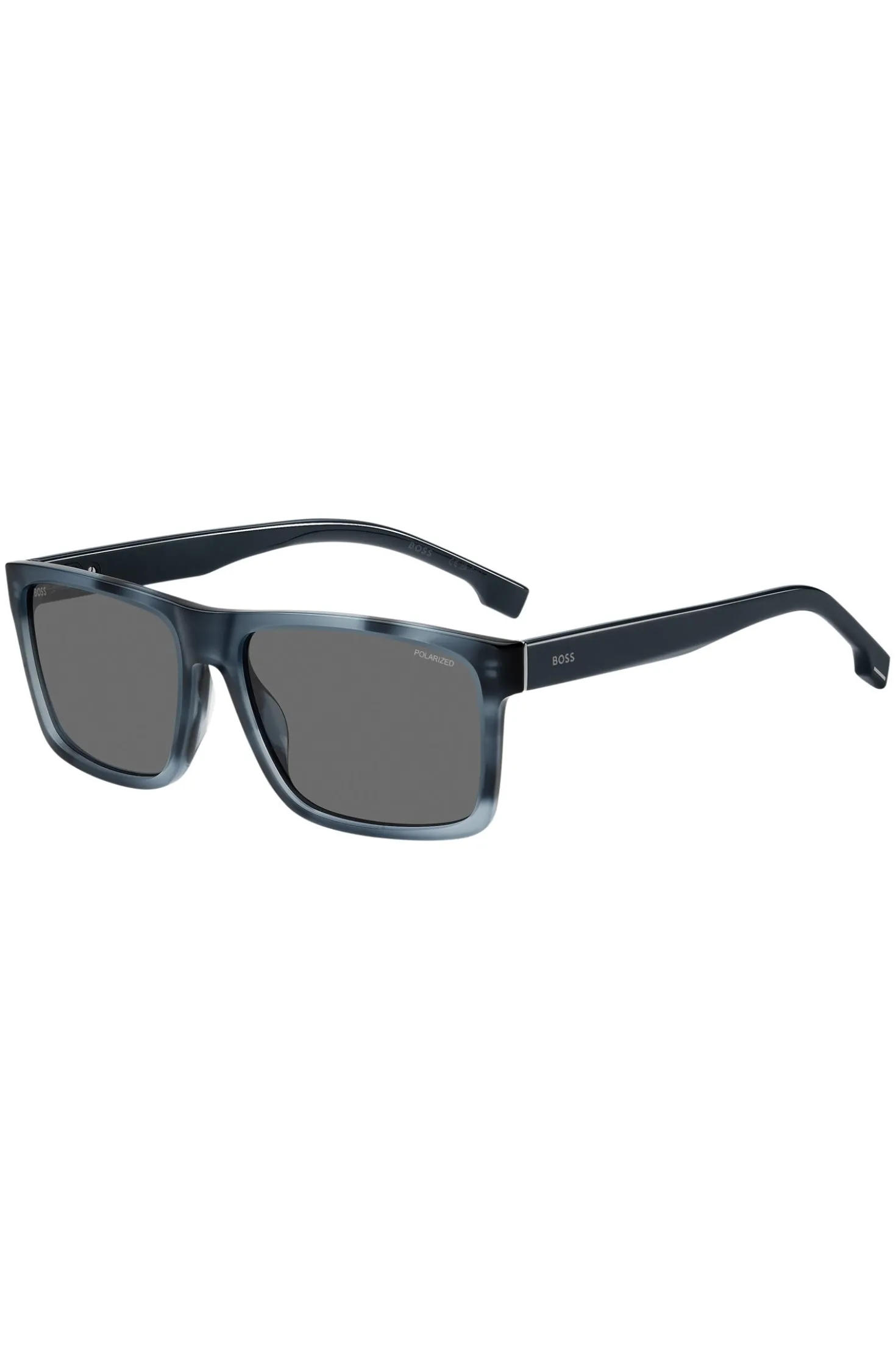 Sonnenbrille mit Fassung aus blauem, gemustertem Acetat
