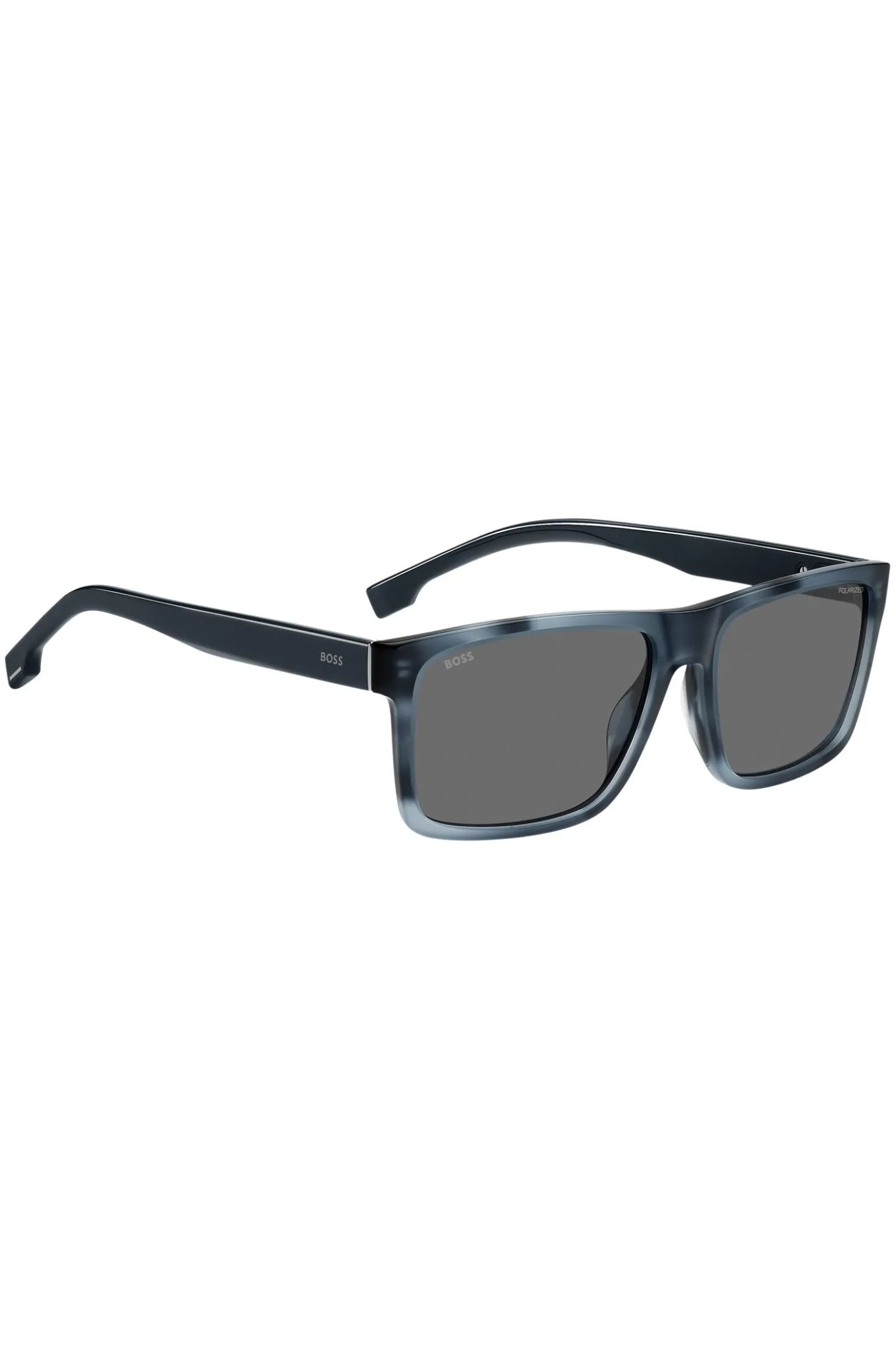 Sonnenbrille mit Fassung aus blauem, gemustertem Acetat