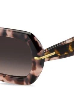 Sonnenbrille mit rosafarbenem Havanna-Muster und goldfarbenen Scharnieren