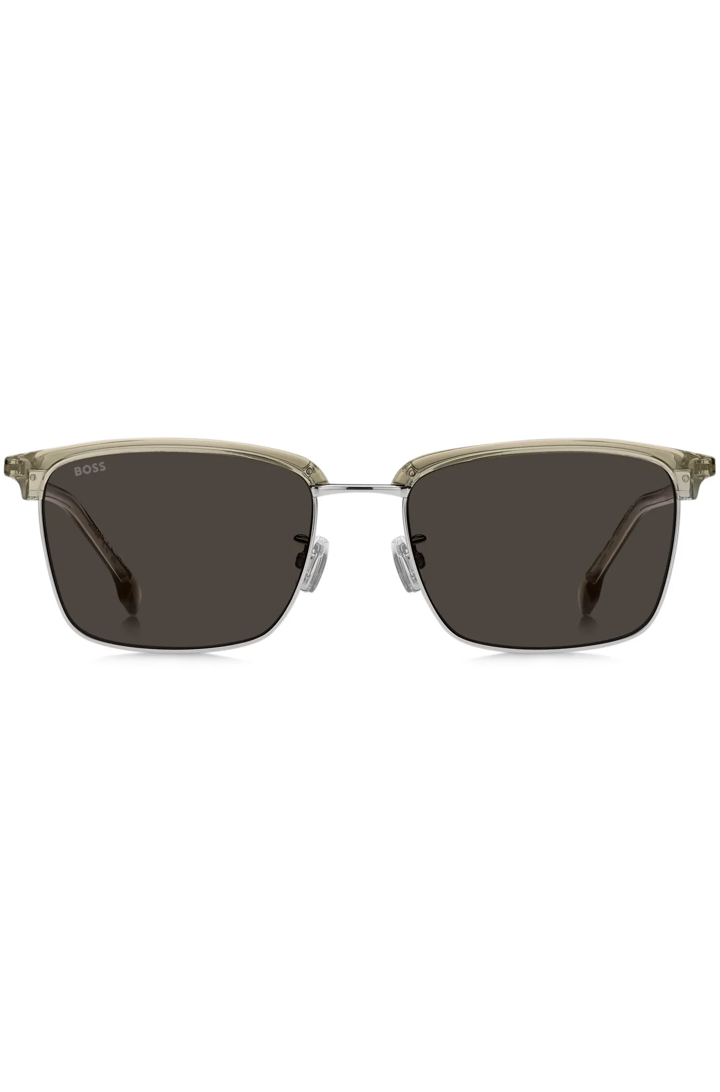 Sonnenbrille mit Titanbügeln und lasergravierten Logos