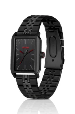 #Steeze rechteckige schwarz beschichtete Uhr mit schwarzem Zifferblatt