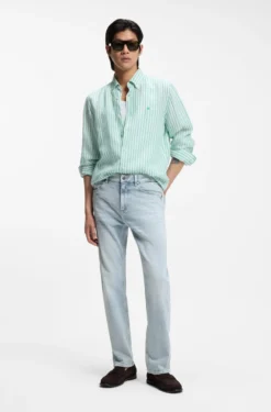 Straight-Fit Jeans aus blauem super-softem Stretch-Denim