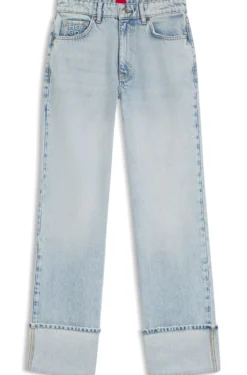 Straight-Fit Jeans aus blauem Denim mit umgeschlagenem Hosensaum