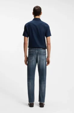 Straight-Fit Jeans aus dunkelblauem Stretch-Denim