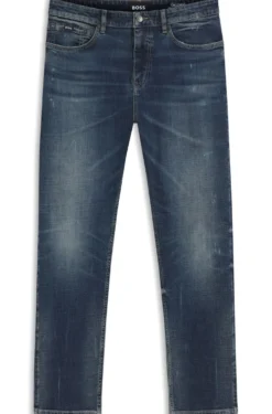 Straight-Fit Jeans aus dunkelblauem Stretch-Denim