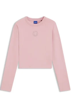 Stretch-Top aus Baumwolle mit Happy HUGO Logo und Strasssteinen