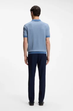 Strick-Poloshirt aus Baumwoll-Seiden-Mix mit geometrischem Muster