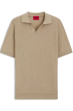 Strick-Poloshirt aus Baumwoll-Leinen-Jacquard mit Johnny-Kragen