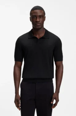 Strick-Poloshirt aus Merinowolle mit Johnny-Kragen