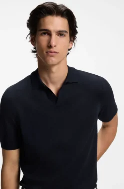 Strick-Poloshirt aus Merinowolle mit Johnny-Kragen