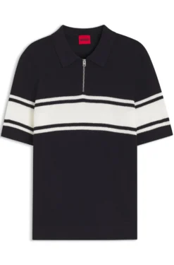 Strick-Poloshirt mit Reißverschluss am Kragen und Blockstreifen