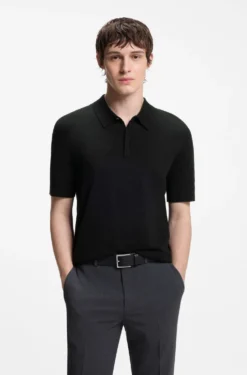 Strick-Poloshirt mit verdeckter Knopfleiste