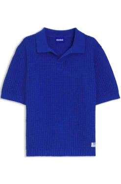 Strick-Poloshirt mit Waffelstruktur und Johnny-Kragen