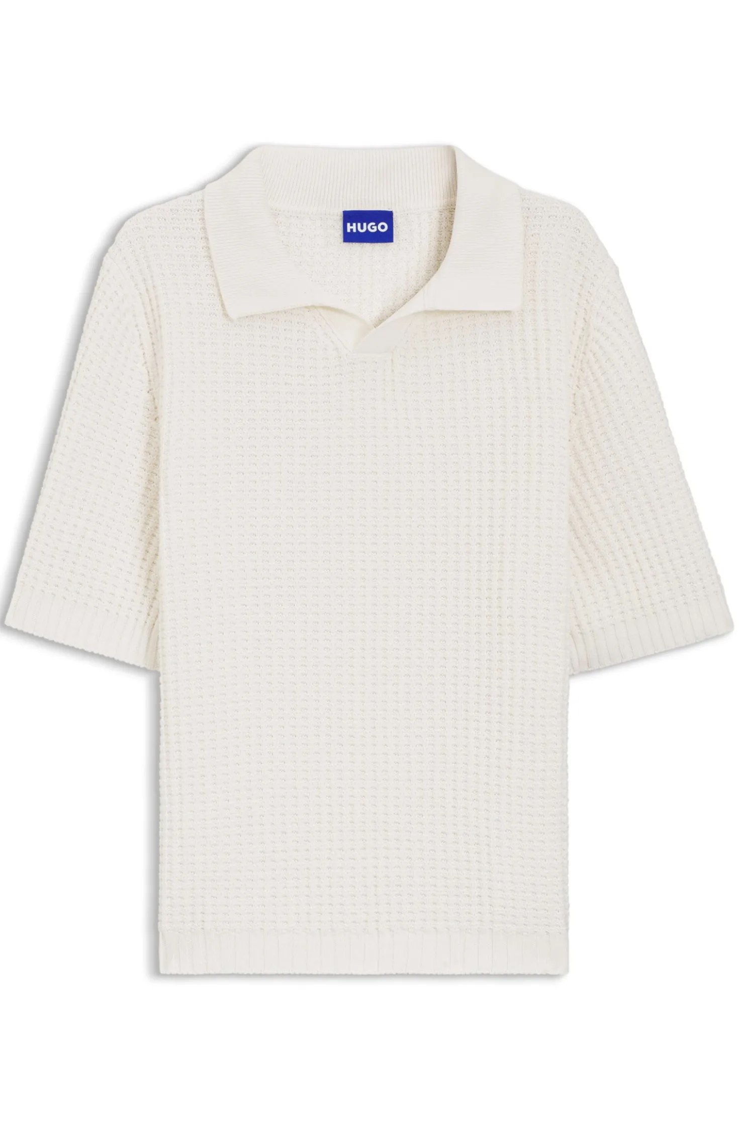 Strick-Poloshirt mit Waffelstruktur und Johnny-Kragen