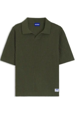 Strick-Poloshirt mit Waffelstruktur und Johnny-Kragen