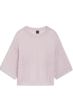 Strickpullover aus Woll-Mix mit Lochmuster