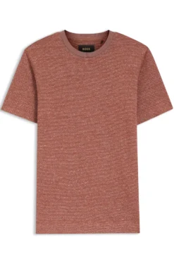 Strukturiertes Mouliné T-Shirt aus Baumwolle, Leinen und Seide