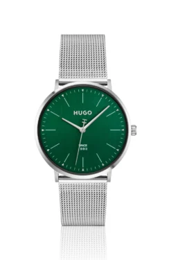 #Style 3H Uhr mit Mesh-Armband und grünem Zifferblatt