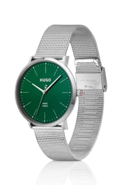 #Style 3H Uhr mit Mesh-Armband und grünem Zifferblatt