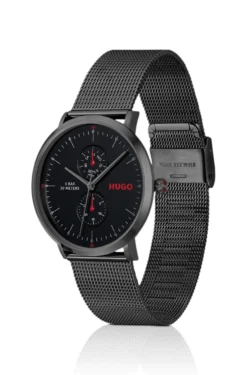 Style Schwarz beschichtete Uhr mit Mesh-Armband