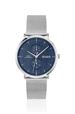 Style silberfarbene Uhr mit blauem Zifferblatt