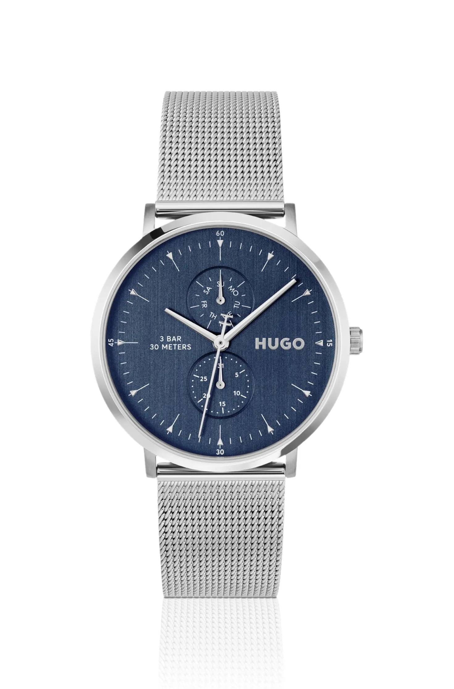Style silberfarbene Uhr mit blauem Zifferblatt